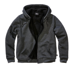 Brandit Sweatjacket felpa da uomo con fodera calda Teddylining, nero mélange