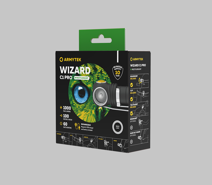 ArmyTek Wizard C1 Pro lampada frontale a LED bianchi con supporto magnetico 1000 lm 1440 h 55 g