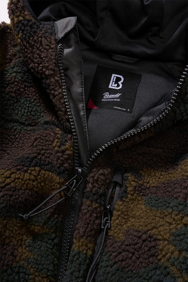 Brandit Teddyfleece dámska bunda s kapucňou, woodland