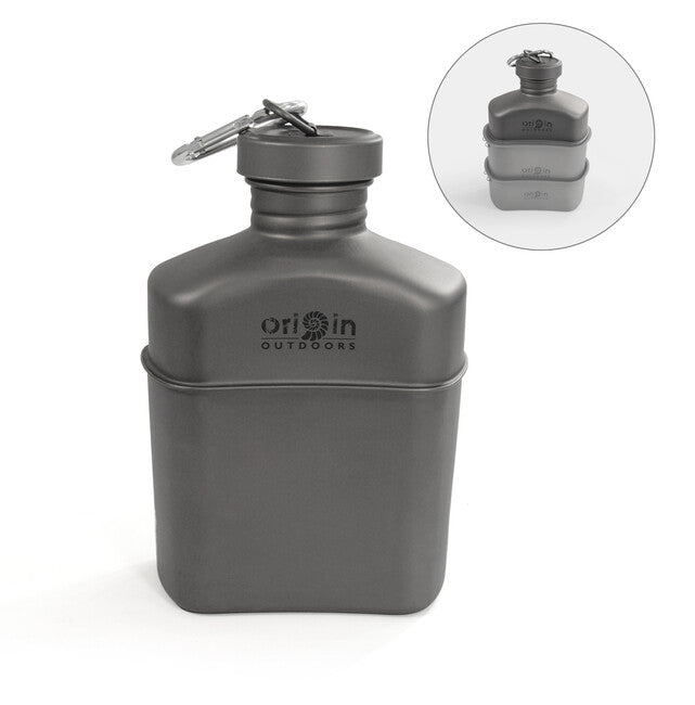 Origin Outdoors Titanium Canteen with Carabiner and Carrying Pouch 1L