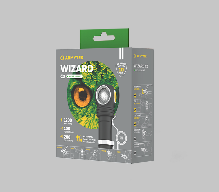 ArmyTek Wizard C2 Magnet φακός κεφαλής LED με μαγνητικό κάτοχο τροφοδοσία μπαταρίας 1200 lm 4800 h 64 g, Λευκό