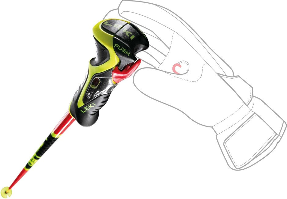 Leki WCR TBS SL 3D bastoncini da sci alpino, rosso chiaro/nero/giallo neon