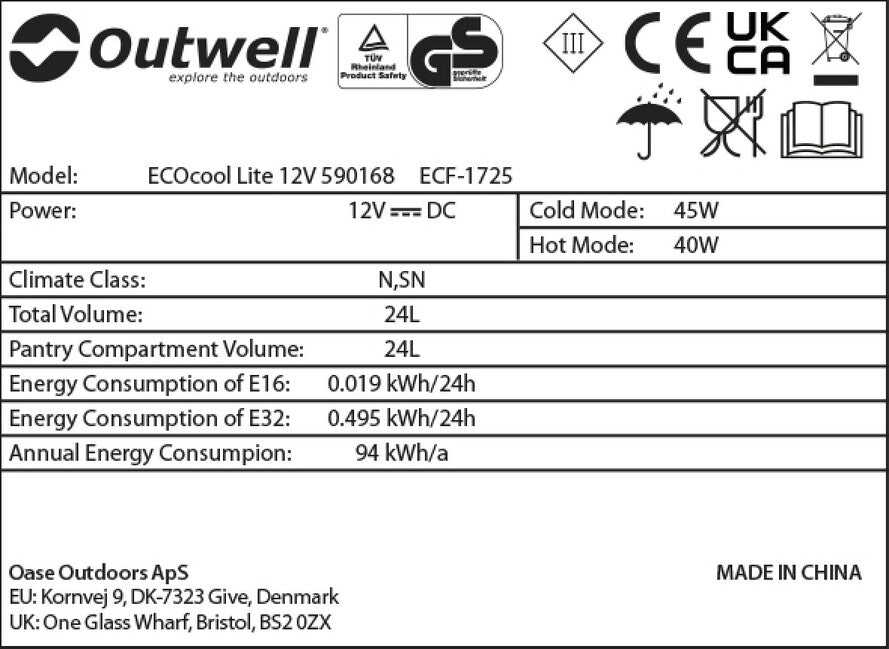Outwell ECOcool Lite frigorifero da campeggio 24 12V, blu scuro