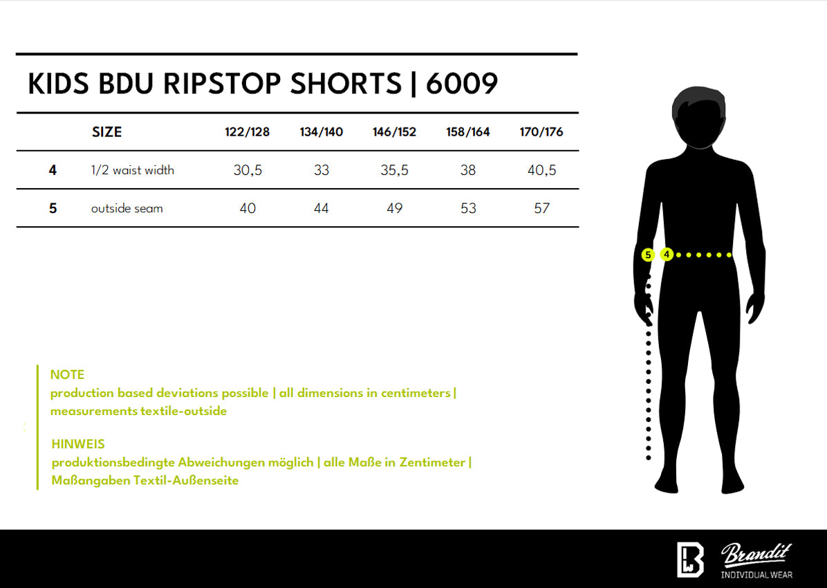 Veľkostná tabuľka Kids BDU Ripstop Shorts