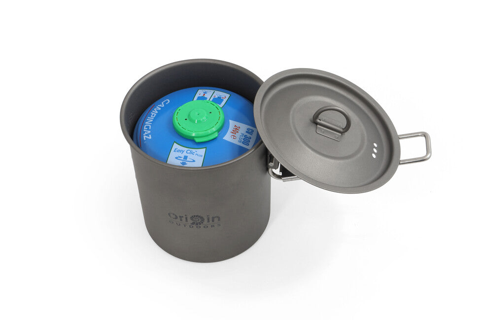 Origin Outdoors Titanium pentola/tazza da trekking con beccuccio e manico pieghevole titanium 750 ml