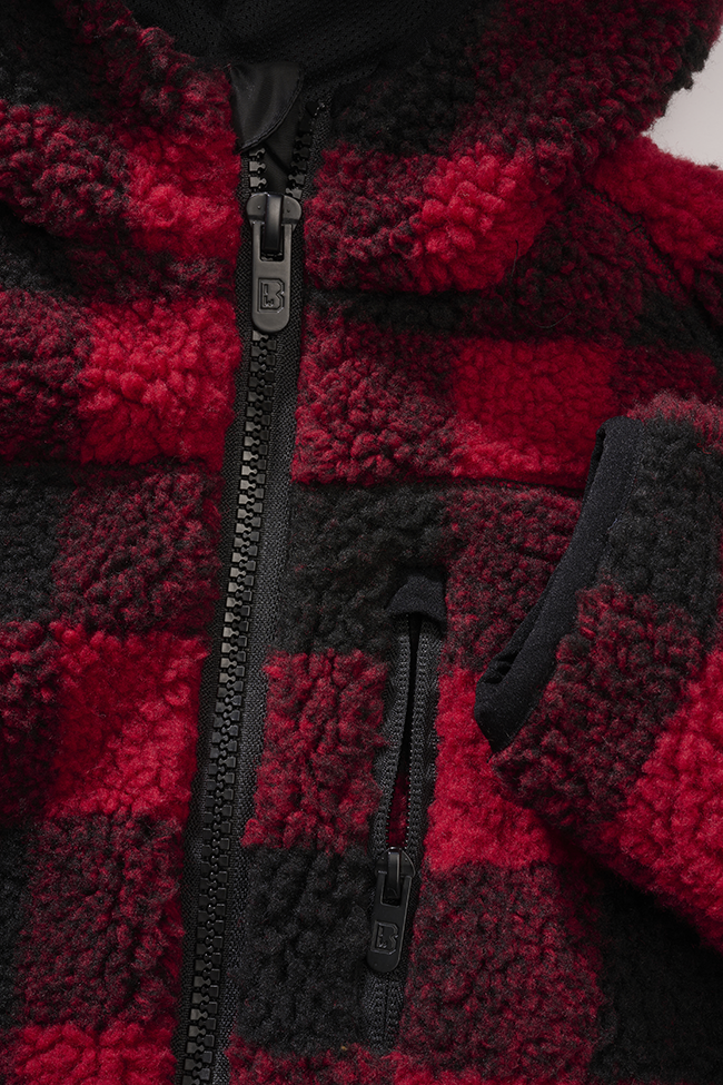 Brandit Teddyfleece detská bunda s kapucňou, červená/čierna