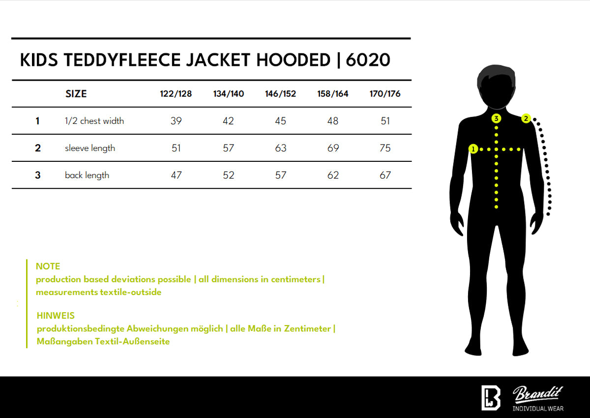Veľkostná tabuľka Kids Teddyfleece Jacket Hooded