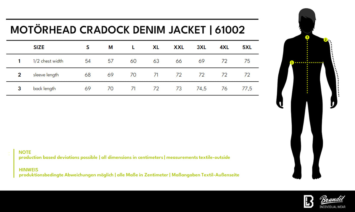 Veľkostná tabuľka Motörhead Cradock Denim Jacket