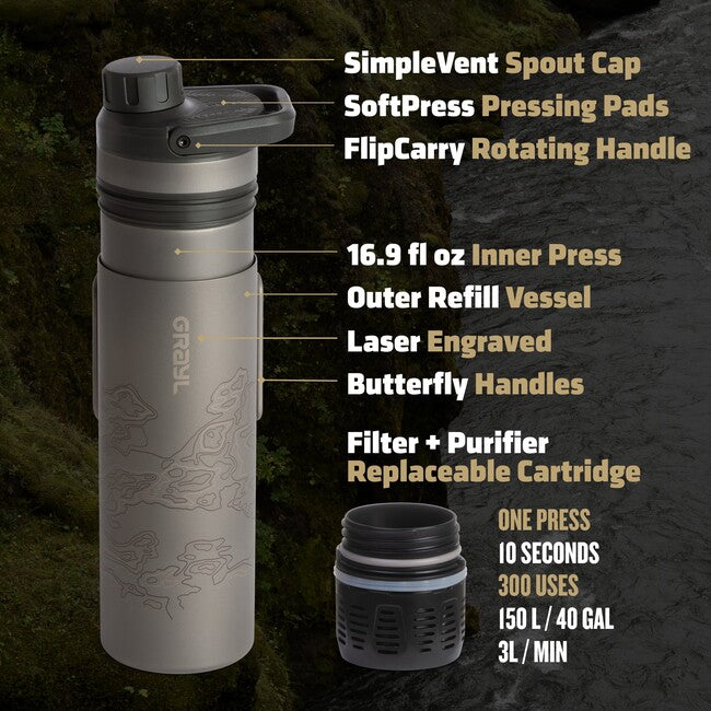 Grayl Purificatore UltraPress™ in titanio, nero coperto