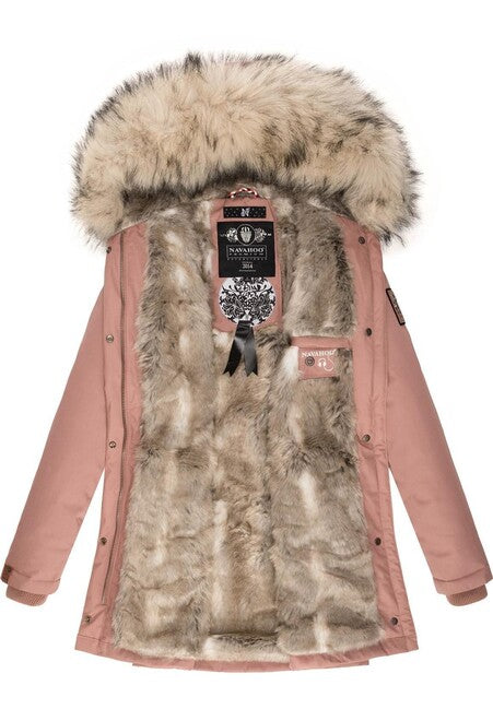 Navahoo Cristal giacca invernale da donna con cappuccio e pelliccia, terracotta