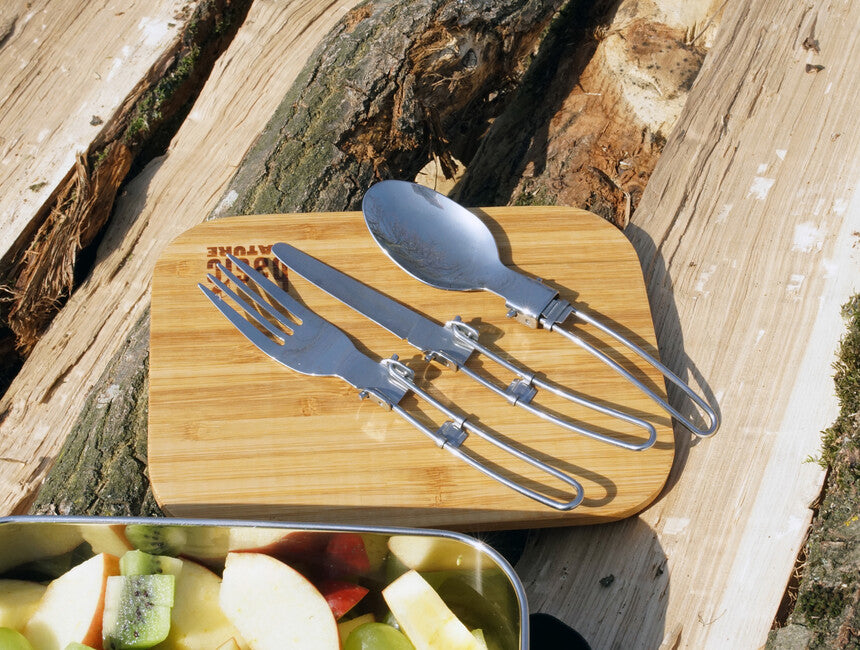 BasicNature MiniTrek set di posate pieghevoli in acciaio inox con borsa in nylon