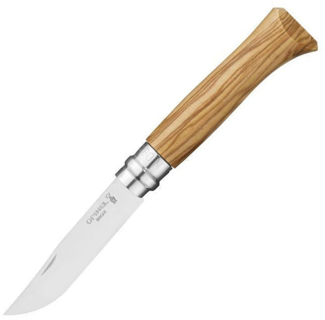 Opinel Vri N°08 set di coltelli da olive con manico in acciaio inox, fodero, scatola di legno