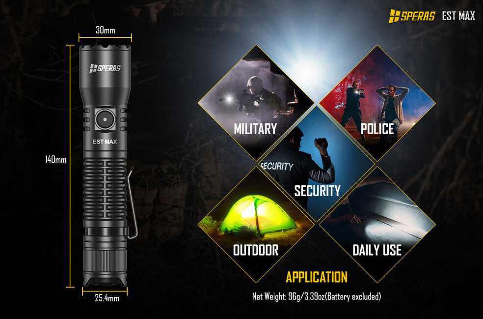 Speras EST Torcia tattica professionale Max 2500LM 279m