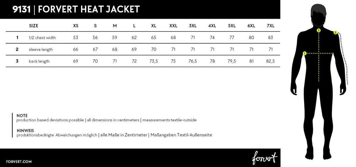 Veľkostná tabuľka Forvert Heat Jacket