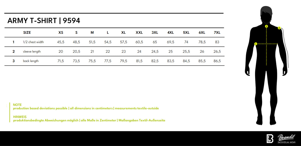 Veľkostná tabuľka Army T-Shirt