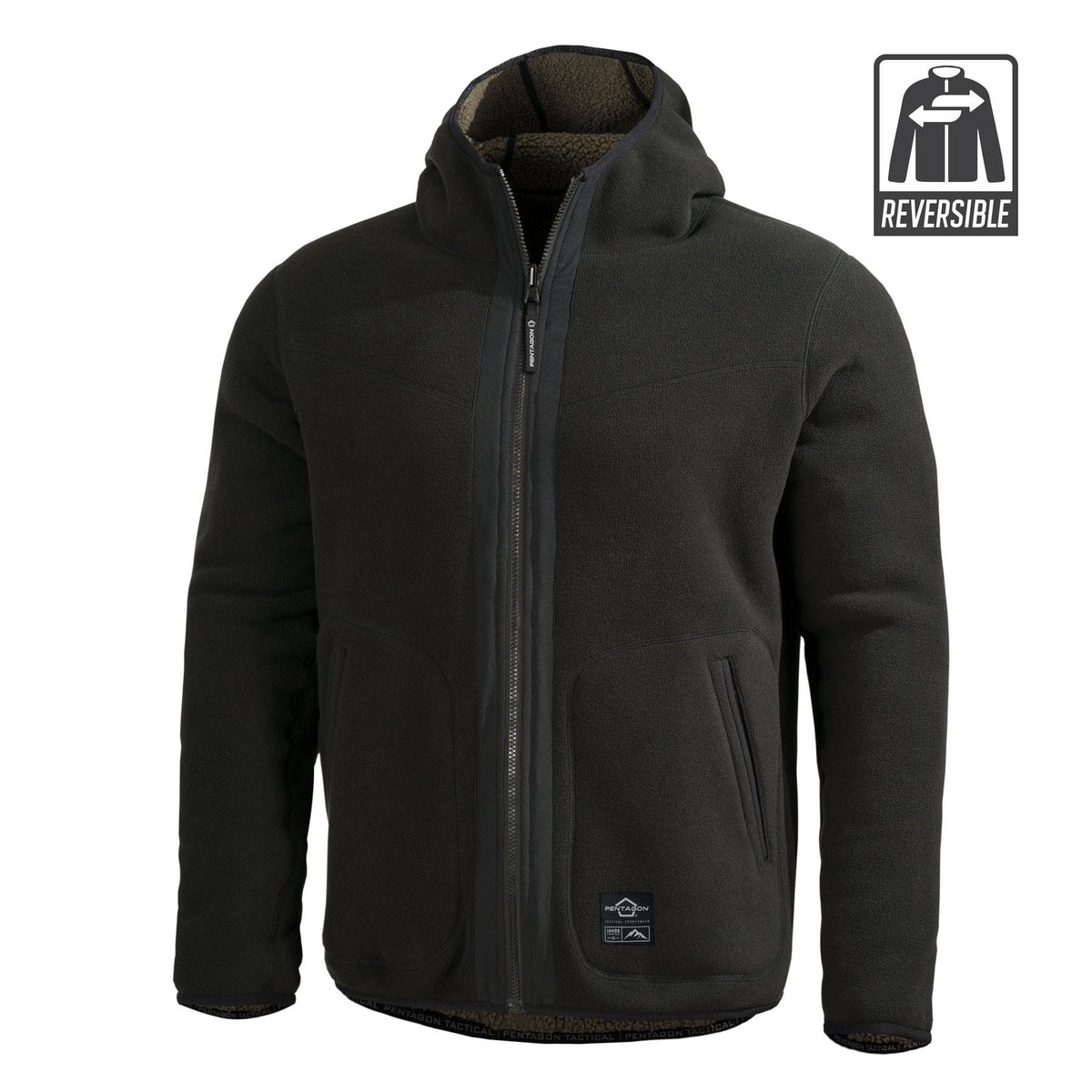 Pentagon Ianos Sherpa ανδρικό διπλής όψης μπουφάν fleece, σκούρο πράσινο/μαύρο