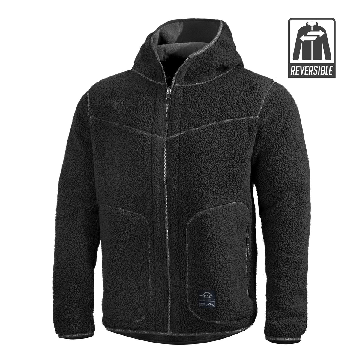 Pentagon Ianos Sherpa ανδρικό διπλής όψης μπουφάν fleece, μαύρο/γκρι