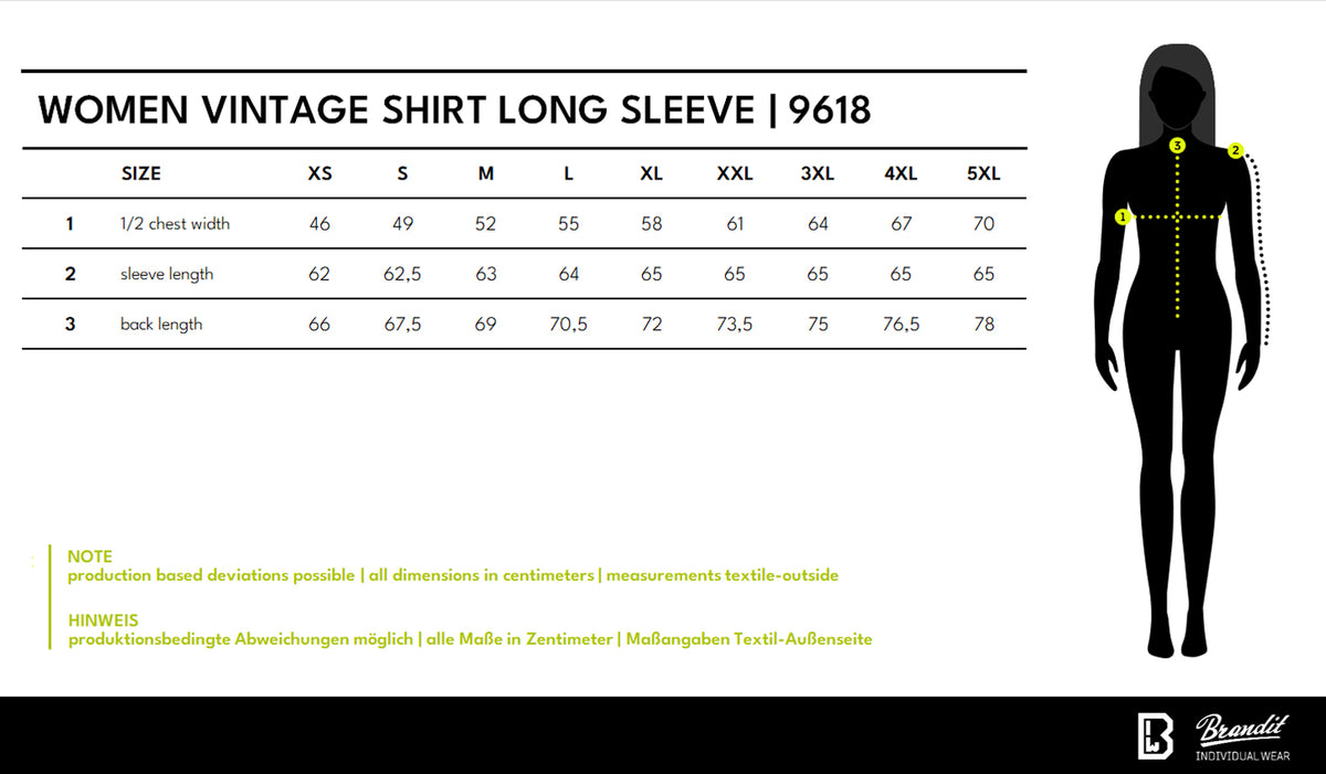 Veľkostná tabuľka Women Vintage Shirt Long Sleeve