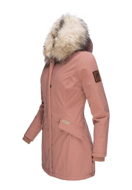 Navahoo Cristal giacca invernale da donna con cappuccio e pelliccia, terracotta
