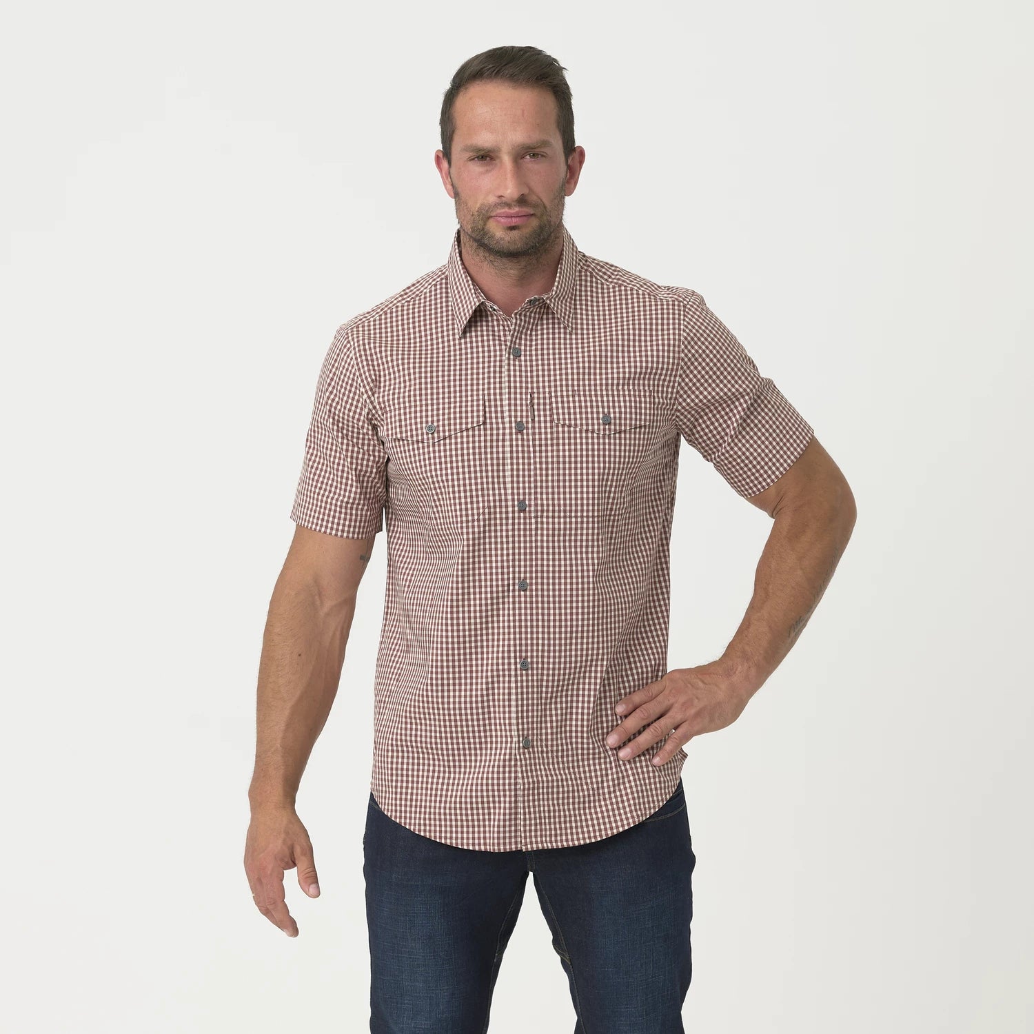 Helikon-Tex Covert Concealed Carry košeľa taktická s krátkym rukávom, Dirt Red Checkered – detail