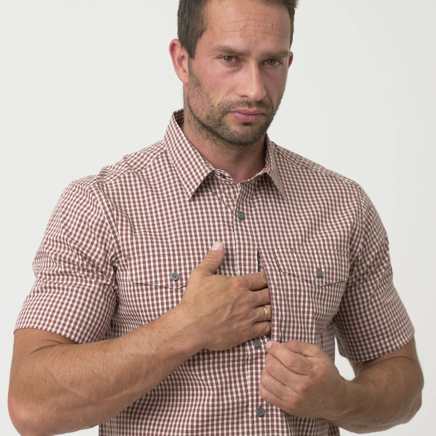 Helikon-Tex Covert Concealed Carry košeľa taktická s krátkym rukávom, Dirt Red Checkered – detail 3