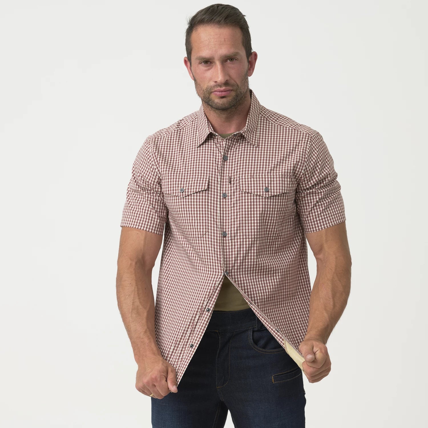Helikon-Tex Covert Concealed Carry košeľa taktická s krátkym rukávom, Dirt Red Checkered – detail 6