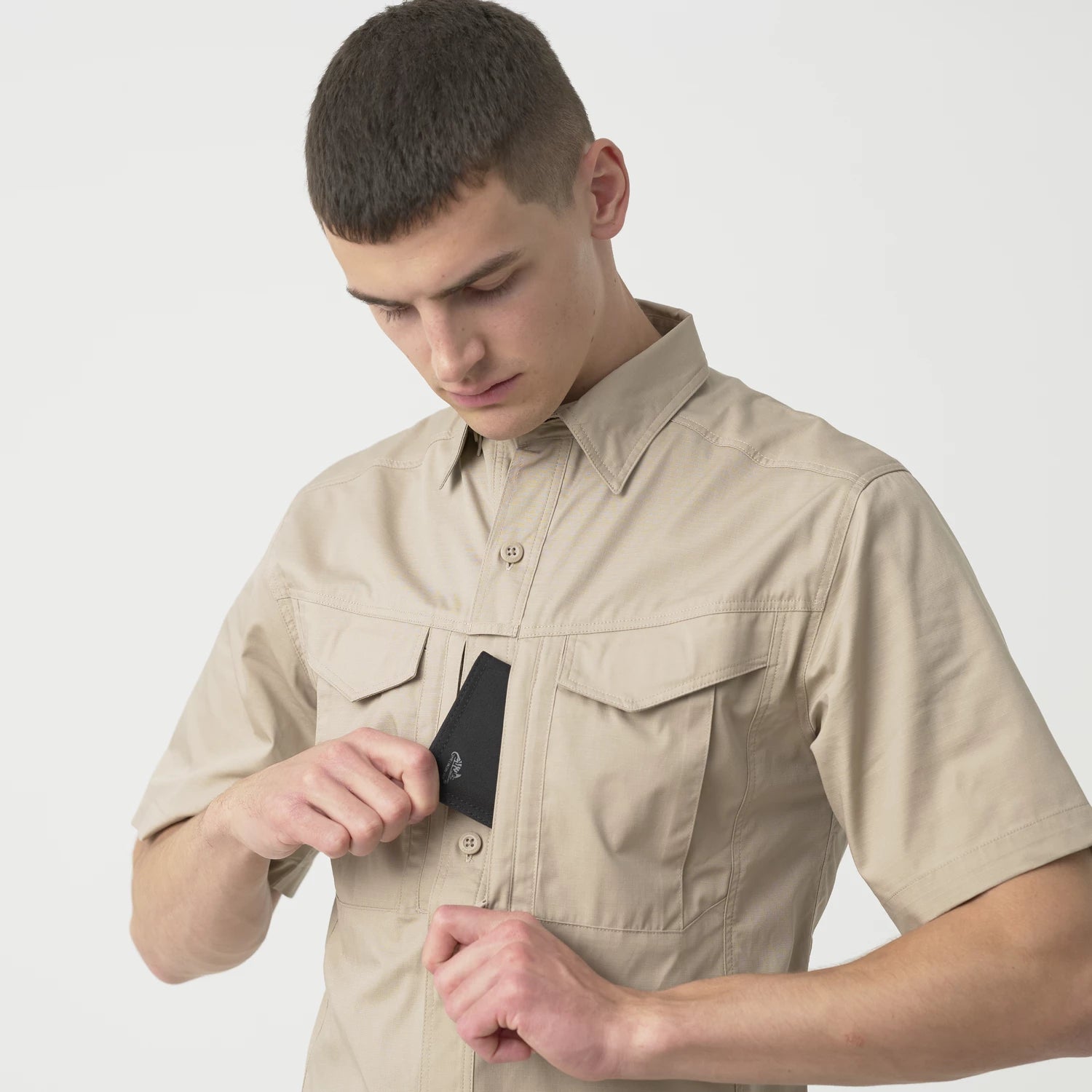 Helikon-Tex DEFENDER Mk2 košeľa s krátkym rukávom PolyCotton Ripstop, béžová – detail 3