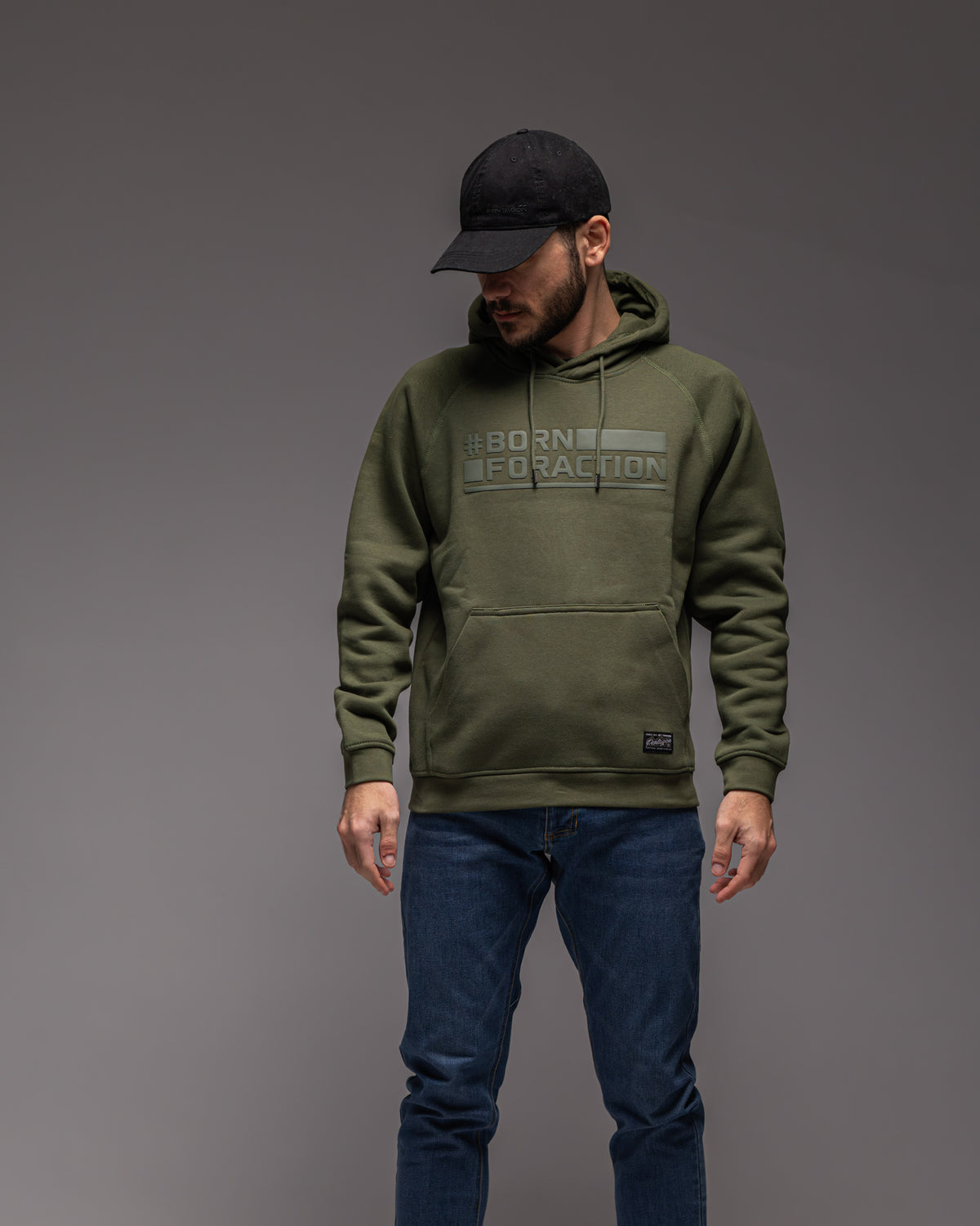 Pentagon Phaeton Felpa con cappuccio Born for Action, verde mimetico