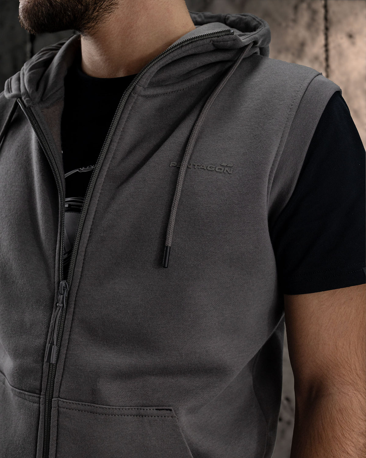 Pentagon gilet con cappuccio, nero