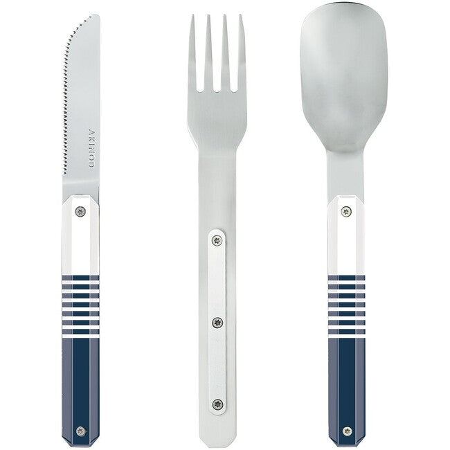 Akinod Set di posate magnetiche da viaggio, blu mariniere-specchio