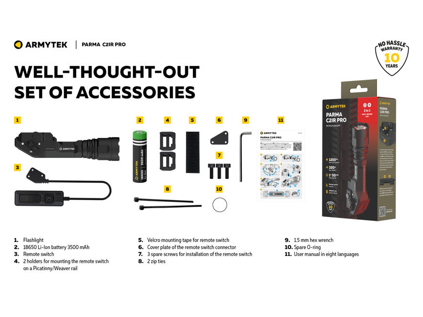 ArmyTek Parma C2IR Pro torcia ricaricabile compatta per armi da fuoco 1200lm
