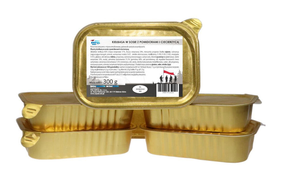 Arpol Pasto militare in vaschetta - salsiccia in salsa di pomodoro con ceci, 300g