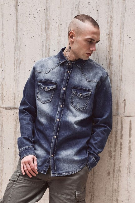 Brandit Riley camicia in denim, grigio