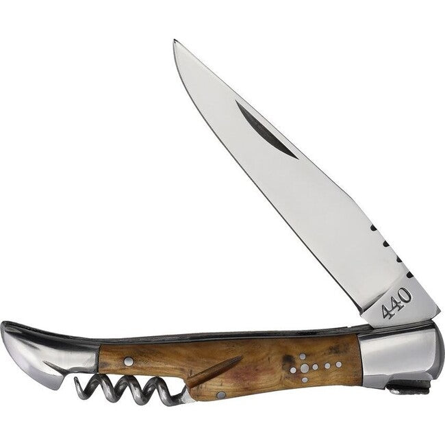 Baladeo DUB1045 coltello tascabile con cavatappi lama 11 cm acciaio 440 manico in legno d'ulivo
