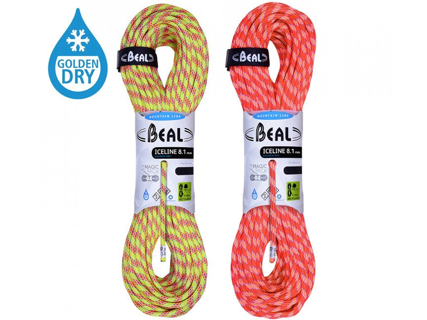 Beal Ice Line mezza corda da arrampicata 8,1 mm 2 × 50 m, anis / arancione