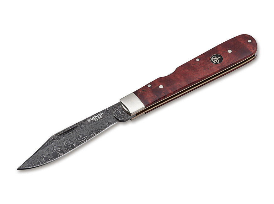 Böker Damast Jahresmesser 2020 coltello da tasca 8 cm, damasco, legno di betulla