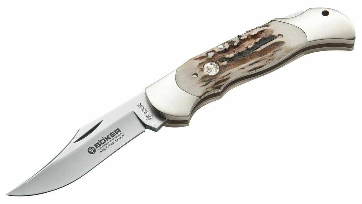 Böker Manufaktur Solingen Optima stag coltello tascabile 9 cm, corno