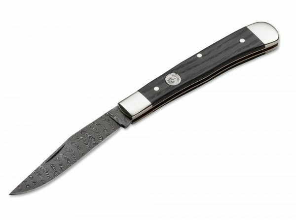 Böker Manufaktur Solingen Trapper Classic coltello da tasca 8,3 cm, damasco, quercia Bog