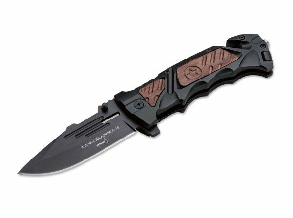 Böker Plus AK-14 coltello tattico 9,3 cm, nero, alluminio, legno, fodero in nylon