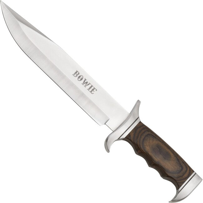Coltello Bowie con manico in legno e fodero in pelle