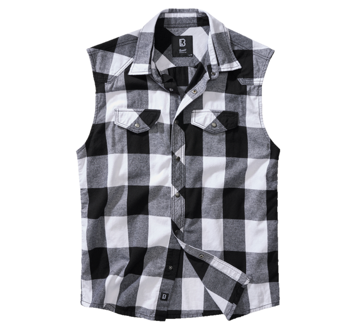 Brandit Check camicia senza maniche, bianca e nera