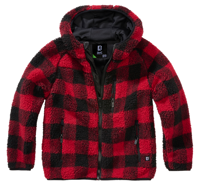Brandit Giacca Teddyfleece con cappuccio per bambini, rosso/nero