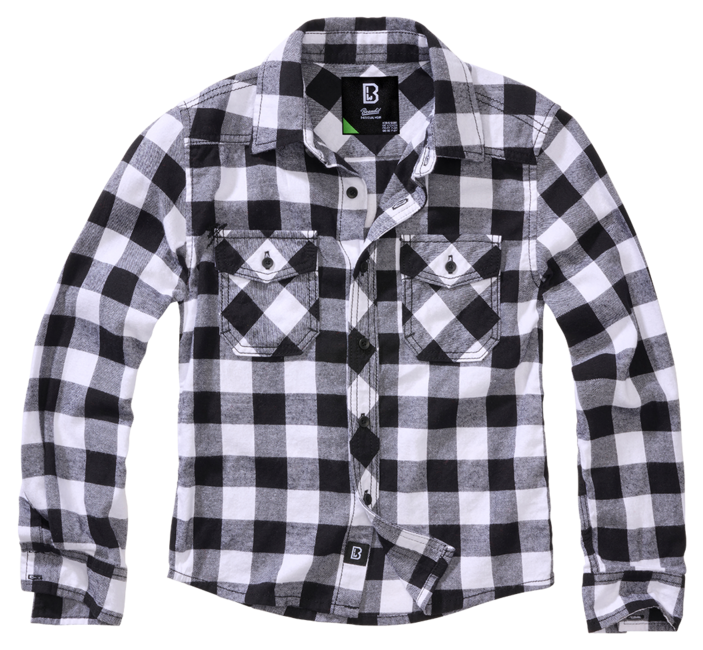 Brandit camicia a maniche lunghe da bambino, bianca e nera