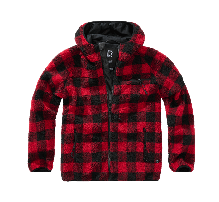 Brandit Teddyfleece Worker giacca in pile con cappuccio, rosso/nero