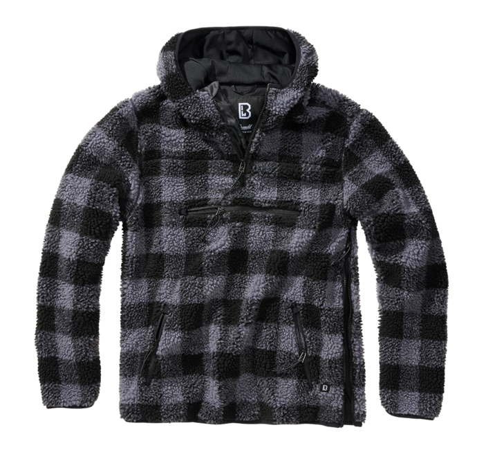 Brandit Teddyfleece Worker pullover in pile, nero/grigio