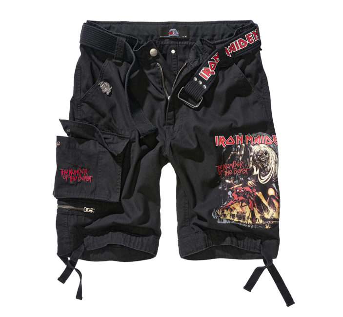 Brandit Iron Maiden Savage shorts The Number of The Beast edizione nera, nero