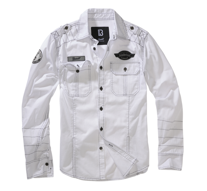 Brandit Luis Vintage camicia a maniche lunghe, bianco