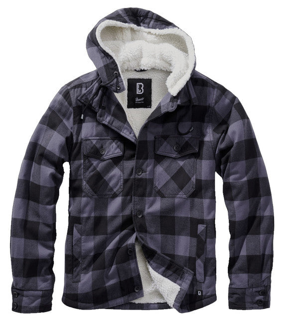 Brandit Lumberjacket giacca con cappuccio, nero-grigio