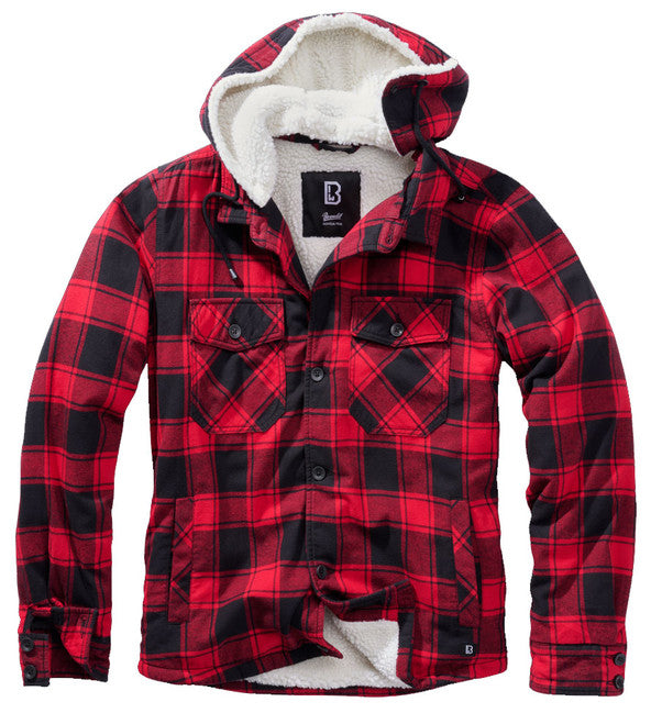 Brandit Lumberjacket giacca con cappuccio, rosso-nero