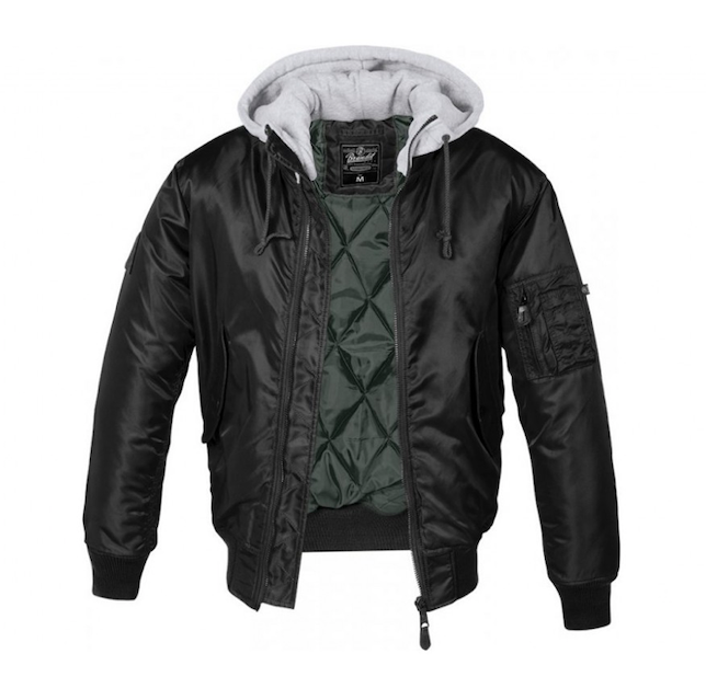 Brandit MA1 giacca bomber con cappuccio, nero-grigio